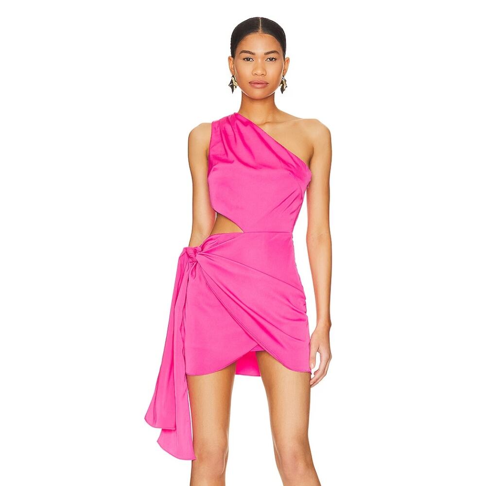 Superdown Crystal Mini Dress Hot Pink One Shoulder Side Tie Cut Out Sz M